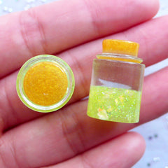 Miniature Fairy Bottle with Glitter | Wishing Jar with Magic Dust | Glittery Resin Cabochon | Kawaii Jewellery DIY | Decoden Supplies (2pcs / Lime Yellow / 3D / 14mm x 21mm)