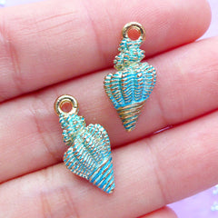 3D Conch Shell Charms | Sea Shell Enameled Charm | Sea Life Pendant | Seashell Jewelry Supplies (2pcs / Blue / 9mm x 20mm)