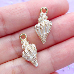 3D Sea Life Charms | Enameled Horse Conch Pendant | Oceanic Bracelet Charm | Sea Shell Jewellery Supplies (2pcs / White / 9mm x 20mm)