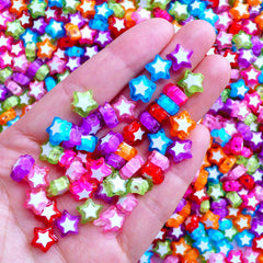 Small Acrylic Star Beads | Kawaii Chunky Bead | Colorful Kandi Jewelry Making | Cute Plastic Beads (30 pcs / Assorted Color Mix / 9mm x 9mm)