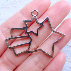 Magical Shooting Star Deco Frame for UV Resin Filling | Kawaii Open Bezel Charm for Resin Art | Mahou Kei Jewellery Making (1 piece / Silver / 43mm x 34mm)