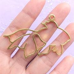 Goldfish Open Bezel Charm | Outlined Fish Pendant | Kawaii UV Resin Jewelry Supplies | Deco Frame Charm for Resin Filling (1 piece / Gold / 59mm x 36mm)