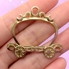 Pumpkin Carriage Open Back Bezel Charm | Pumpkin Coach Pendant | Cinderella Jewelry Making | Hollow Deco Frame for Kawaii UV Resin Filling (1 piece / Gold / 40mm x 37mm)
