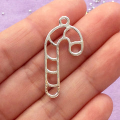 Christmas Peppermint Stick Open Bezel | Candy Cane Outline Charm for UV Resin Jewelry DIY | Kawaii Christmas Jewelry Supplies (1 piece / Silver / 15mm x 32mm)