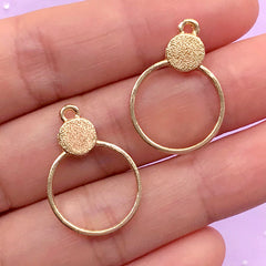 Circle Open Back Bezel Charm | Small Round Deco Frame | UV Resin Jewellery Supplies | Earring Findings (2 pcs / Gold / 17mm x 24mm)