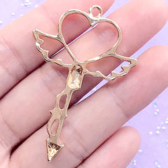 Mahou Kei Wand Open Backed Bezel Charm for UV Resin Filling | Winged Heart Arrow Pendant | Magical Girl Jewelry Making | Kawaii Craft Supplies (1 piece / Gold / 35mm x 52mm)