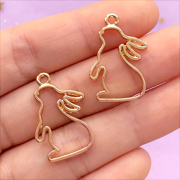 Rabbit Open Back Bezel Charm | Small Bunny Pendant | Easter Deco Frame for UV Resin Filling | Kawaii Craft Supplies (2 pcs / Gold / 16mm x 25mm)