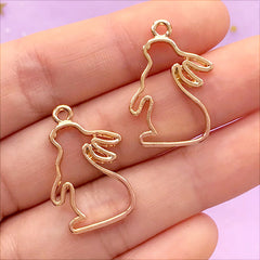 Rabbit Open Back Bezel Charm | Small Bunny Pendant | Easter Deco Frame for UV Resin Filling | Kawaii Craft Supplies (2 pcs / Gold / 16mm x 25mm)