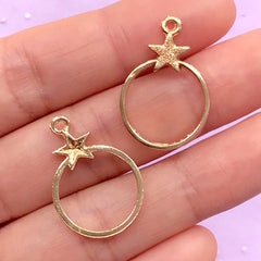 Star and Round Open Backed Bezel Pendant | Kawaii Deco Frame for UV Resin Filling | Resin Jewelry Supplies (2 pcs / Gold)