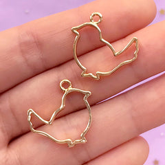 Small Bird Open Back Bezel Charm | Animal Deco Frame | UV Resin Jewellery Making | Kawaii Craft Supplies (2 pcs / Gold / 21mm x 21mm)