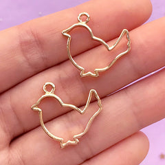 Small Bird Open Back Bezel Charm | Animal Deco Frame | UV Resin Jewellery Making | Kawaii Craft Supplies (2 pcs / Gold / 21mm x 21mm)