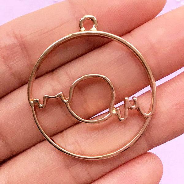 Drippy Doughnut Open Back Bezel Charm | Food Deco Frame for UV Resin Crafts | Resin Jewellery Supplies (1 piece / Gold / 32mm x 36mm)