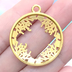 Round Coral Open Back Bezel Charm | Marine Life Pendant | Sea Circle Deco Frame for UV Resin Filling (1 piece / Gold / 29mm x 34mm)