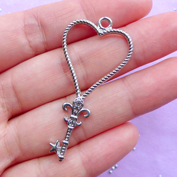 CLEARANCE Heart Suit Open Back Bezel | Magical Girl Key Charm | Kawaii Playing Card Pendant | UV Resin Jewellery Supplies (1 piece / Silver / 23mm x 48mm)