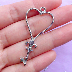 CLEARANCE Heart Suit Open Back Bezel | Magical Girl Key Charm | Kawaii Playing Card Pendant | UV Resin Jewellery Supplies (1 piece / Silver / 23mm x 48mm)