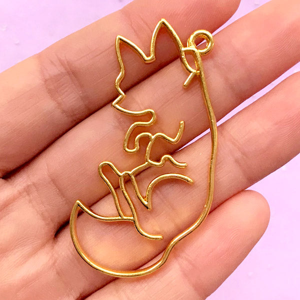 Forest Animal Open Bezel Charm | Fox Deco Frame for UV Resin Craft | Kawaii Resin Jewellery Supplies (1 piece / Gold / 27mm x 51mm)