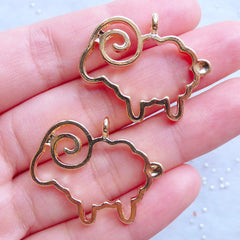 Hollow Sheep Open Back Bezel Charms | Farm Animal Pendant | Merino Charm | Cute Deco Frame for Kawaii UV Resin Jewellery Making (2pcs / Gold / 30mm x 25mm)