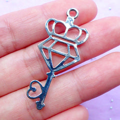 CLEARANCE Diamond Key Open Bezel Charm | Magical Girl Jewellery Supplies | Kawaii Deco Frame for UV Resin Filling (1 piece / Silver / 18mm x 43mm)