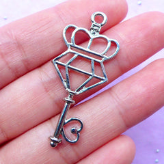 CLEARANCE Diamond Key Open Bezel Charm | Magical Girl Jewellery Supplies | Kawaii Deco Frame for UV Resin Filling (1 piece / Silver / 18mm x 43mm)