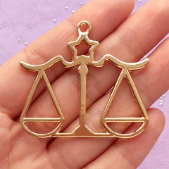 Libra Charm | Zodiac Sign Open Bezel | Astrology Deco Frame for UV Resin Filling | Horoscope Pendant (1 piece / Gold / 46mm x 42mm)