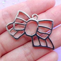 Open Back Bezel for UV Resin Filling | Striped Ribbon Charm | Kawaii Jewelry DIY (1 piece / Silver / 39mm x 23mm)