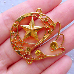 Magical Girl Open Bezel Pendant | Kawaii Star and Angel Wing Charm | Mahou Kei Deco Frame for UV Resin Jewelry Making (1 piece / Gold / 35mm x 35mm)