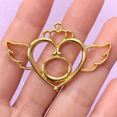 Kawaii Winged Heart Open Bezel Pendant | Magical Deco Frame for UV Resin Filling | Manga Jewelry Making (1 piece / Gold / 51mm x 33mm)