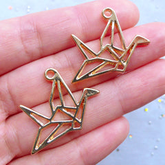 Origami Crane Open Backed Bezel | Animal Bird Charm | Deco Frame for Kawaii UV Resin Jewelry Making (2pcs / Gold / 29mm x 23mm)