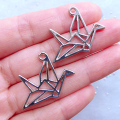 Origami Crane Open Bezel Charm | Bird Pendant | Animal Charm | Cute Deco Frame for UV Resin Art (2pcs / Silver / 29mm x 23mm)