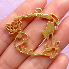 CLEARANCE Princess Open Bezel Charm | Fairy Tale Jewelry Making | Kawaii Deco Frame for UV Resin Filling (1 piece / Gold / 39mm x 33mm)