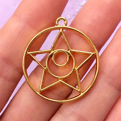 Magic Circle Open Bezel Charm | Magical Girl Deco Frame for UV Resin Filling | Kawaii Jewelry Supplies (1 piece / Gold / 28mm x 31mm)