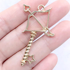 Sagittarius Open Bezel | Arrow and Bow Charm | Magical Girl Key Pendant | Zodiac Jewellery Supplies | UV Resin Crafts (1 piece / Gold / 30mm x 49mm)