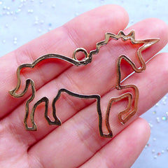 CLEARANCE Unicorn Open Back Bezel Pendant | Fairytale Animal Charm | Magical Deco Frame for Kawaii UV Resin Craft (1 piece / Gold / 50mm x 37mm)