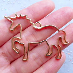 CLEARANCE Unicorn Open Back Bezel Pendant | Fairytale Animal Charm | Magical Deco Frame for Kawaii UV Resin Craft (1 piece / Gold / 50mm x 37mm)