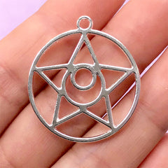 Kawaii Magic Circle Open Bezel Pendant | Mahou Kei Charm | UV Resin Jewellery Supplies (1 piece / Silver / 28mm x 31mm)