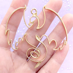 Magical Creature Open Back Bezel Pendant | Fantasy Phoenix Charm | Outlined Animal Deco Frame | UV Resin Crafts (1 piece / Gold / 60mm x 61mm)