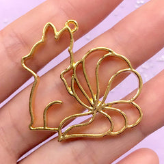Nine Tailed Fox Open Bezel | Fox with Nine Tails Charm | Animal Deco Frame for UV Resin Filling (1 piece / Gold / 36mm x 36mm)