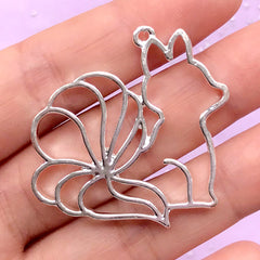 Fox with Nine Tails Open Back Bezel | Nine Tailed Fox Pendant | Kawaii UV Resin Craft Supplies (1 piece / Silver / 36mm x 36mm)