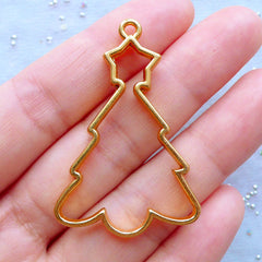 CLEARANCE Christmas Tree Open Bezel Charm | Kawaii Deco Frame for UV Resin Filling | Christmas Ornament Making (1 piece / Gold / 30mm x 44mm / 2 Sided)