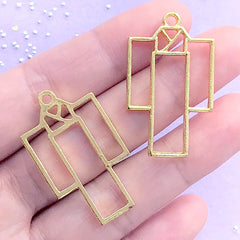 Kimono Open Back Bezel | Japanese Garment Charm | Yukata Charm | Deco Frame for UV Resin Filling | Kawaii Craft Supplies (2 pcs / Gold / 21mm x 36mm)