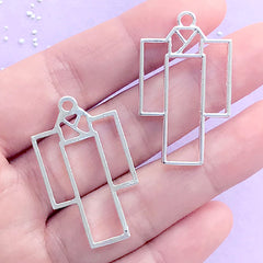 CLEARANCE Japanese Kimono Open Bezel Charm | Yukata Deco Frame | UV Resin Crafts | Kawaii Jewelry Making (2 pcs / Silver / 21mm x 36mm)