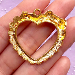 Lolita Heart Open Bezel Charm | UV Resin Jewellery Supplies | Lace Heart Deco Frame | Kawaii Crafts (1 piece / Gold / 38mm x 36mm)