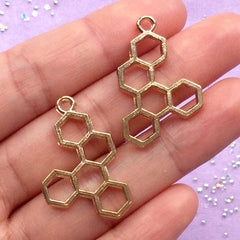 Honey Comb Open Back Bezel Pendant | Hollow Deco Frame for UV Resin Filling | Resin Jewellery Supplies (2 pcs / Gold / 19mm x 30mm / 2 Sided)