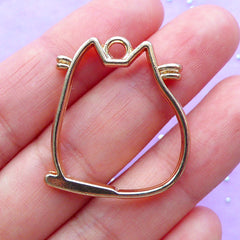 Fat Cat Open Back Bezel Charm | Fatty Kitten Pendant | Cute Animal Deco Frame for Kawaii UV Resin Crafts (1 piece / Gold / 26mm x 29mm / 2 Sided)