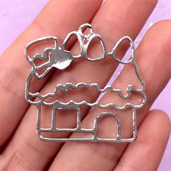 CLEARANCE Strawberry Shortcake House Open Back Bezel Charm | Kawaii Sweet Deco Frame for UV Resin (1 piece / Silver / 36mm x 36mm)