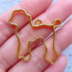 Poodle Open Bezel Pendant | Puggy Charm | Kawaii UV Resin Jewelry Supplies | Outlined Dog Deco Frame (1 piece / Gold / 35mm x 36mm)