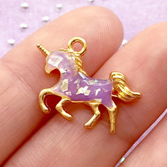 Small Unicorn Bezel Charm | Mythical Creature Pendant for UV Resin Painting | Magical Girl Jewelry Supplies (4pcs / Gold / 21mm x 15mm)