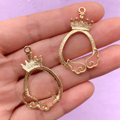 CLEARANCE Magical Crowned Easter Egg with Angel Wings Open Bezel Charm | Oval Deco Frame | Kawaii UV Resin Supplies (2 pcs / Gold / 23mm x 37mm)