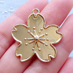 Sakura Bezel for UV Resin Jewellery Making | Cherry Blossom Charm | Flower Pendant | Kawaii Craft Supplies (1 piece / Gold / 30mm x 32mm)