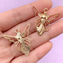 Guardian Angel Open Backed Bezel Charm | Fairy Pendant | UV Resin Jewelry Supplies (2 pcs / Gold / 30mm x 29mm)